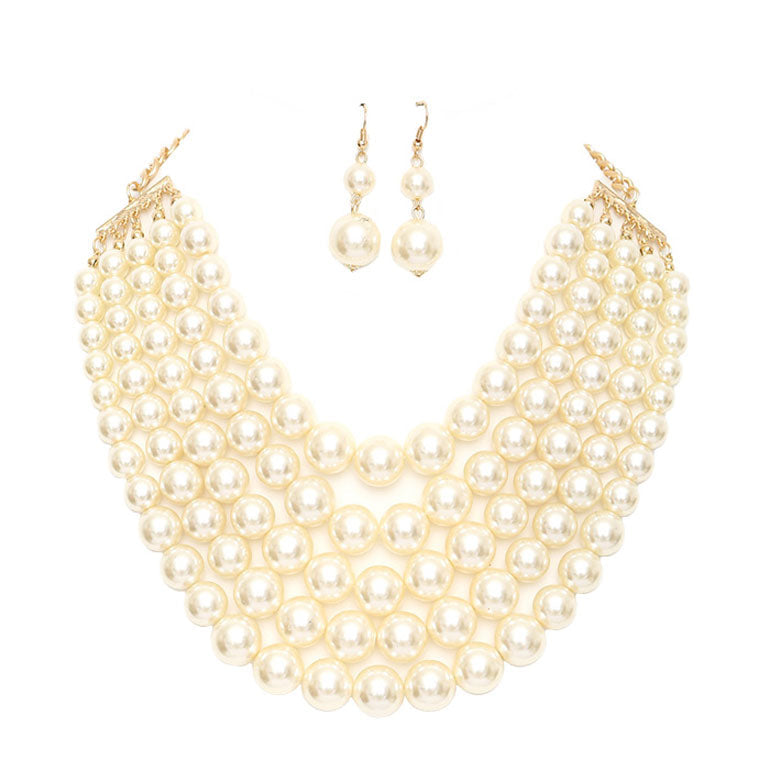 Chunky Multi Strand Pearl Bib Necklace