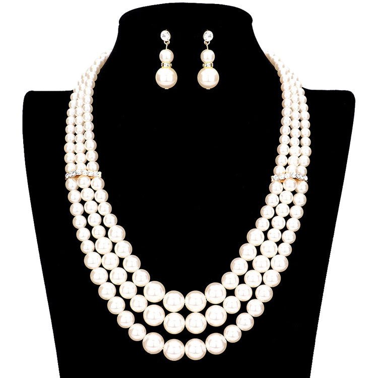 Triple Layer Pearl Strand Necklace