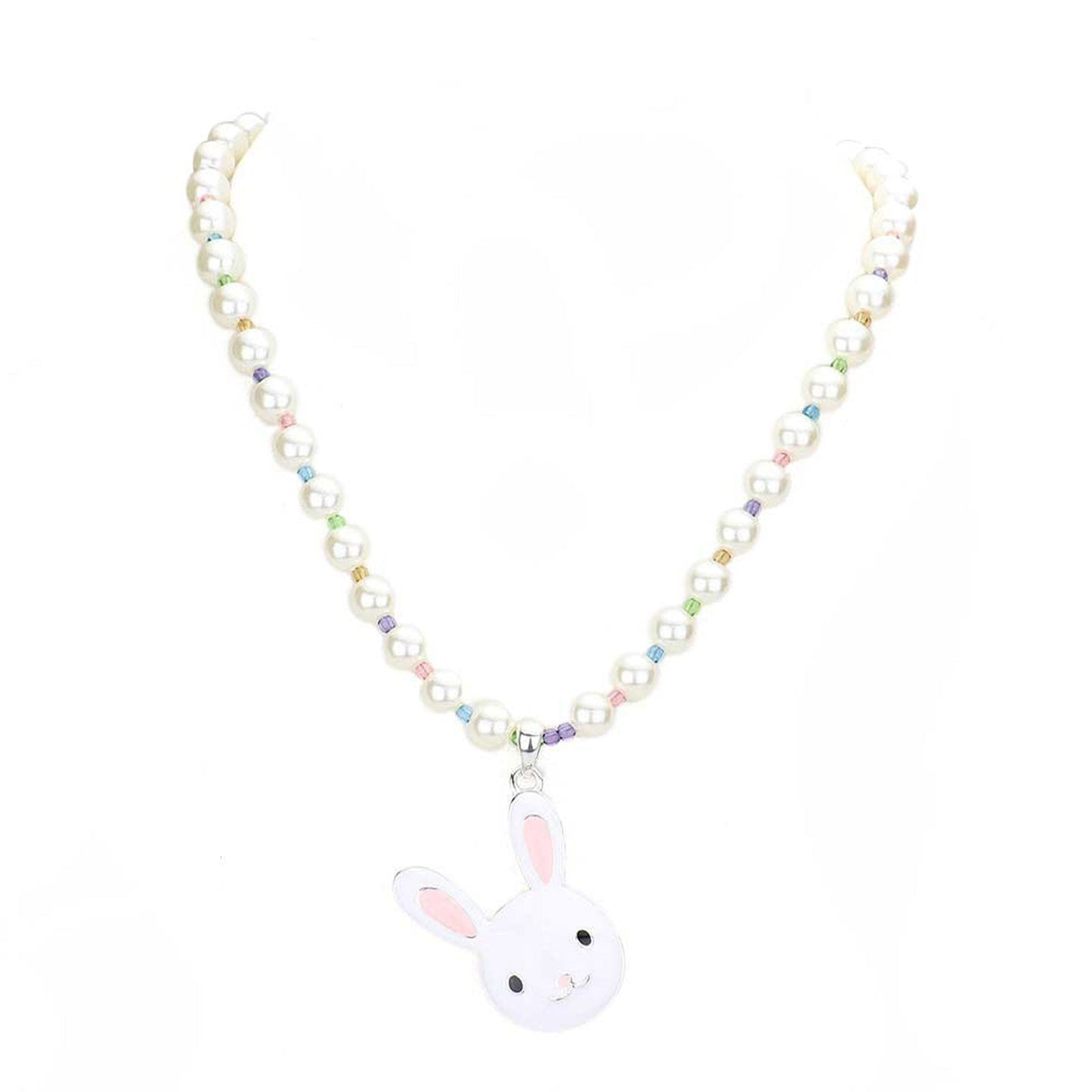 Enamel Easter Bunny Pendant Pearl Necklace