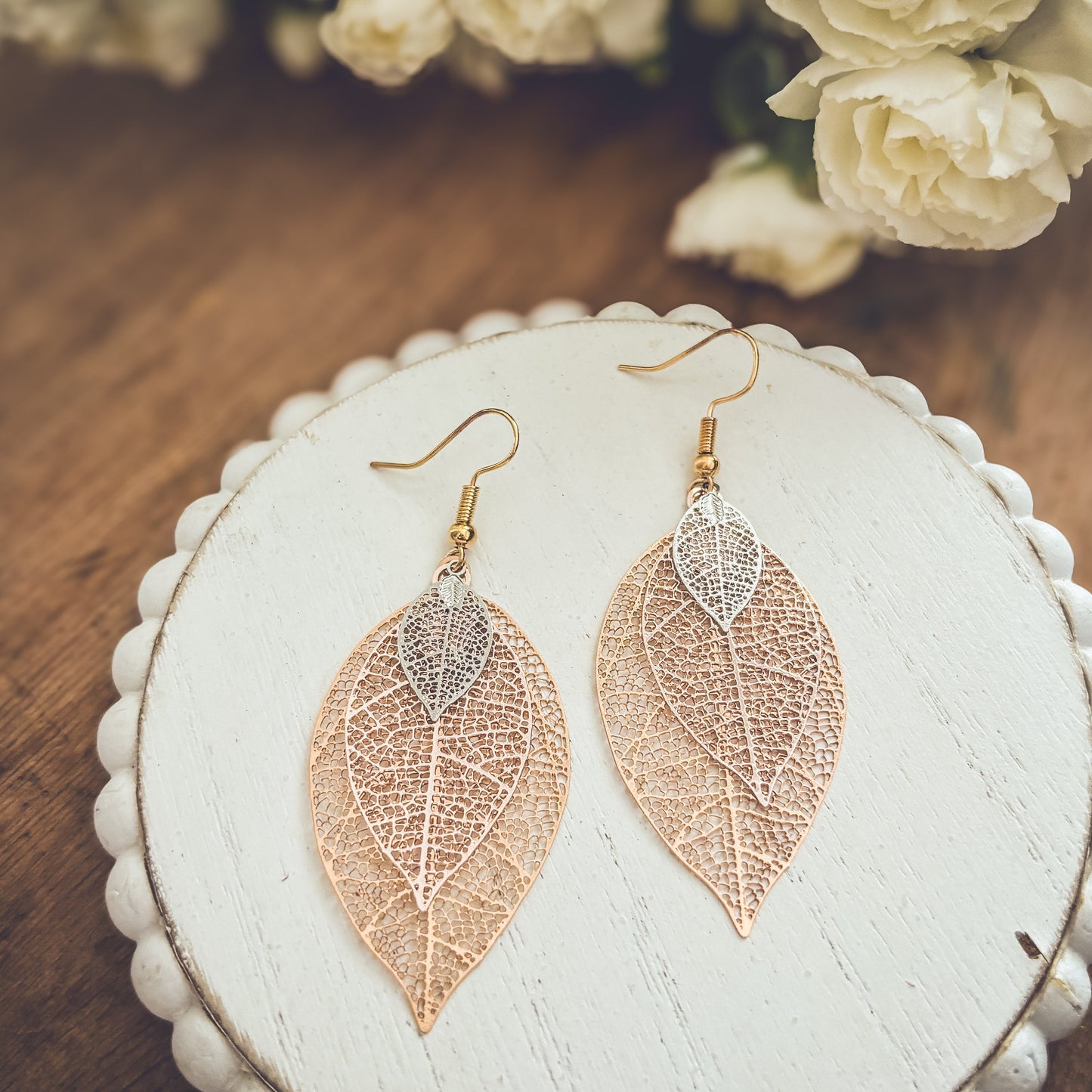 Beautiful Three Tone Leaf Earrings