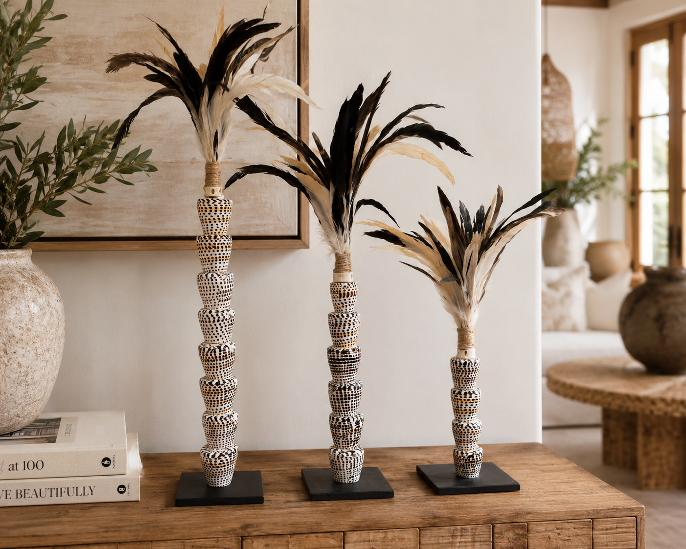 Snail Shell Stack w/Feathers Set/3 pcs