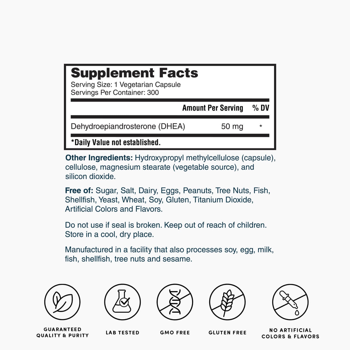 Nature's Lab DHEA Supplement 50 mg - 300 Capsules