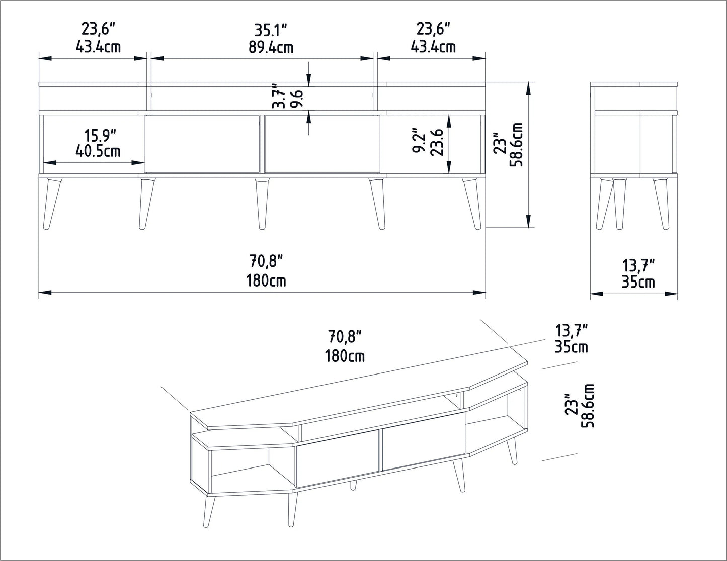 Dennis 71 in Wide Modern TV Stand Media Console with Storage for TVs up to 80 in