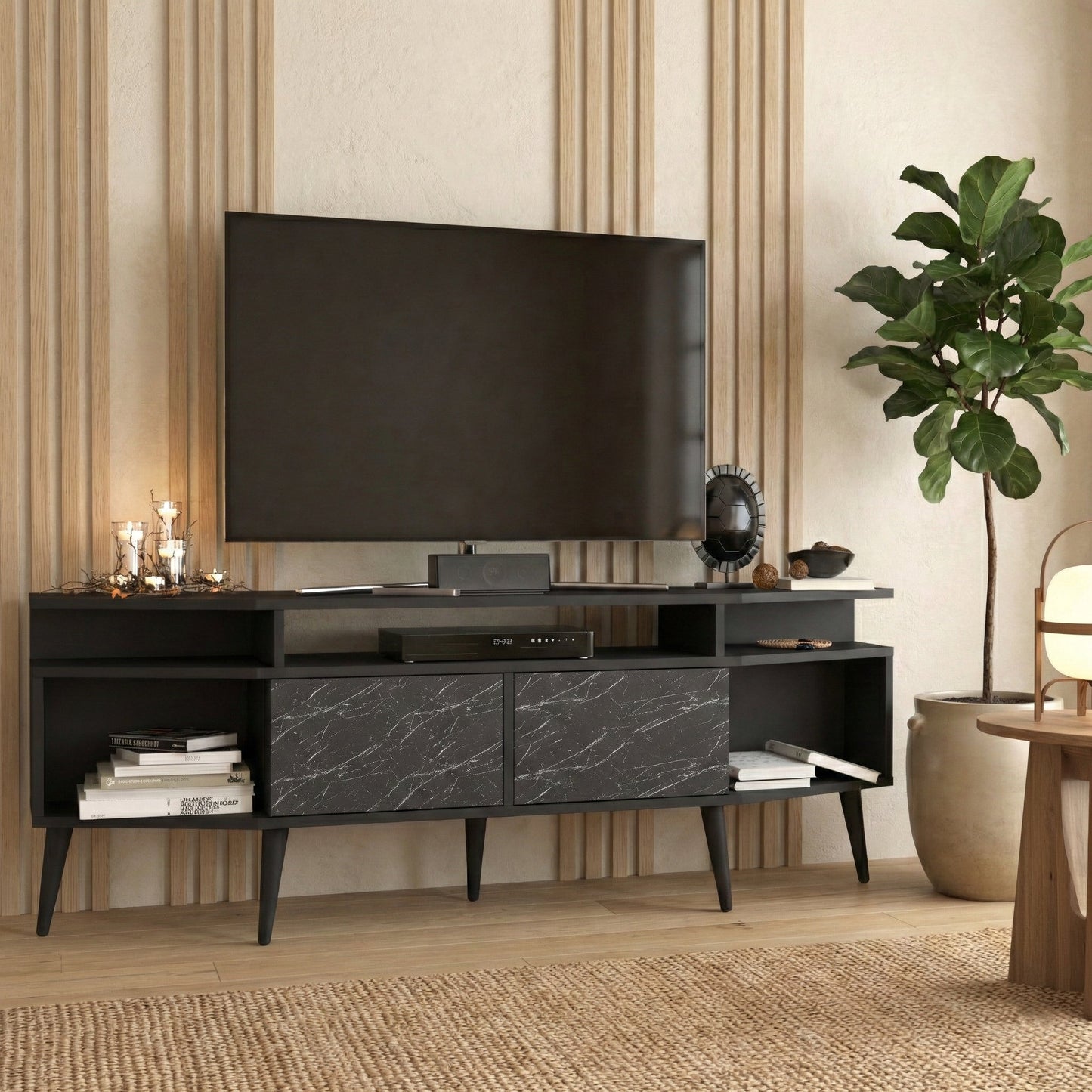 Dennis 71 in Wide Modern TV Stand Media Console with Storage for TVs up to 80 in