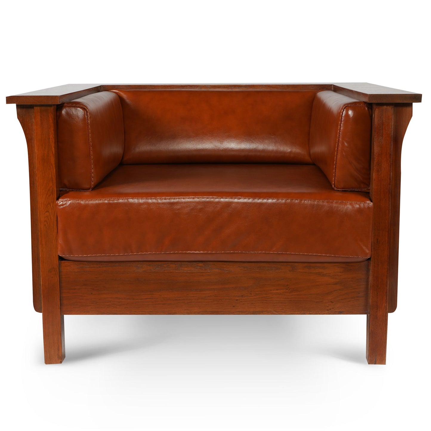 Craftsman Cubic Panel Side Arm Chair - Russet Brown Leather (RB2)