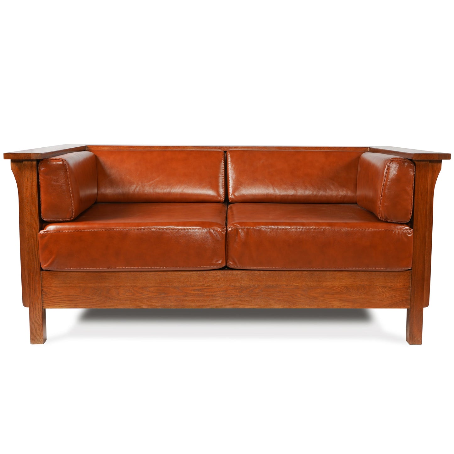 Craftsman Cubic Panel Side Love Seat - Russet Brown Leather