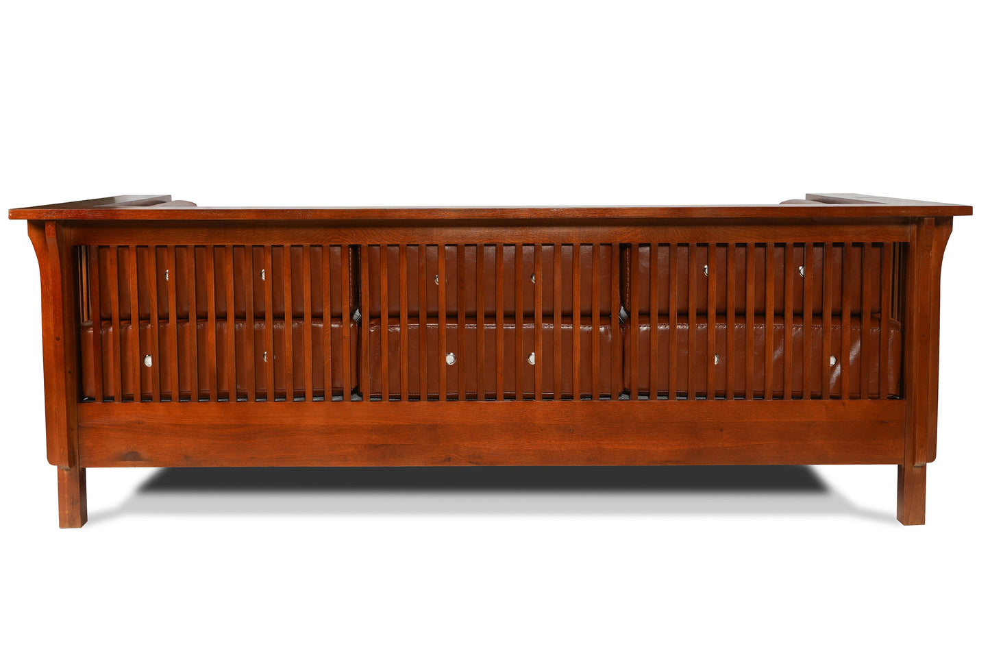 Mission / Craftsman Cubic Slat Side Sofa - Russet Brown Leather (RB2)