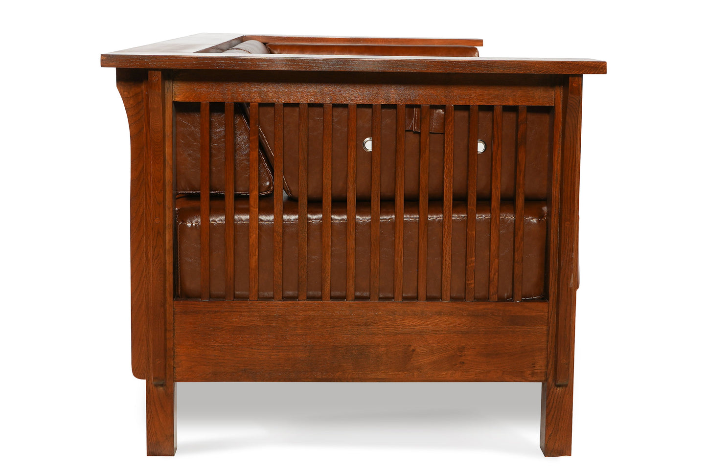 Mission / Craftsman Cubic Slat Side Love Seat - Chestnut Brown Leather