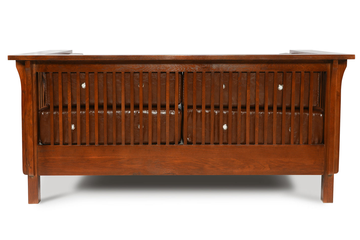 Mission / Craftsman Cubic Slat Side Love Seat - Chestnut Brown Leather