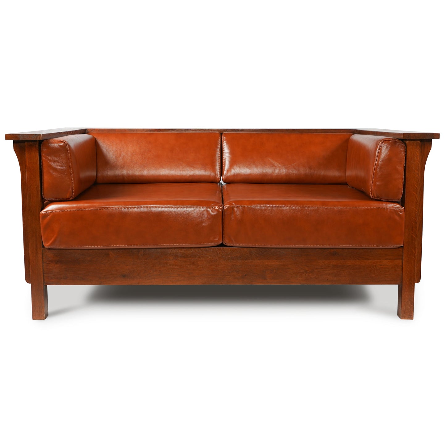 Mission / Craftsman Cubic Slat Side Love Seat - Russet Brown Leather (RB2)
