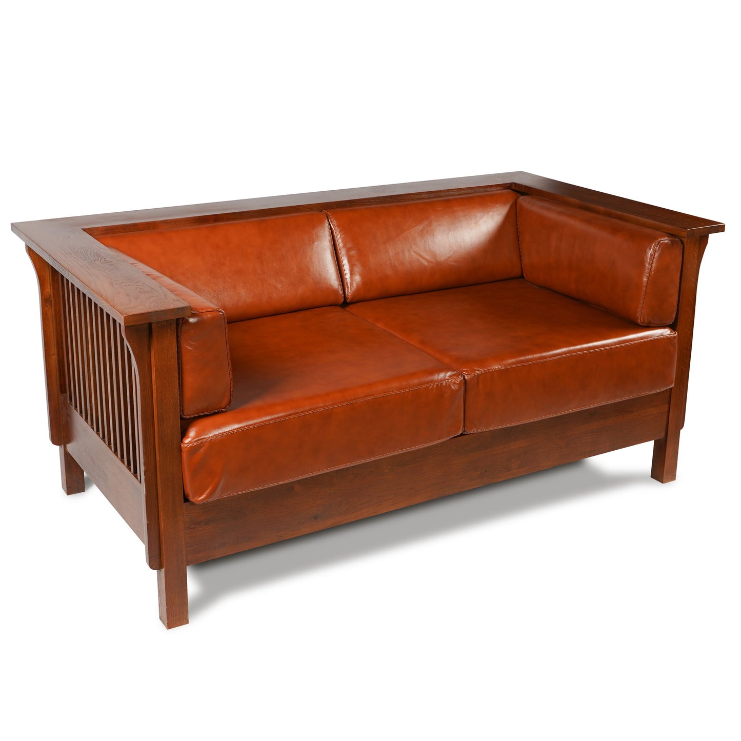 Mission / Craftsman Cubic Slat Side Love Seat - Russet Brown Leather (RB2)