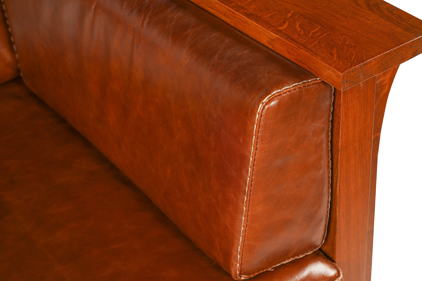 Arts and Crafts / Craftsman Cubic Slat Side Arm Chair - Chestnut Brown Leather