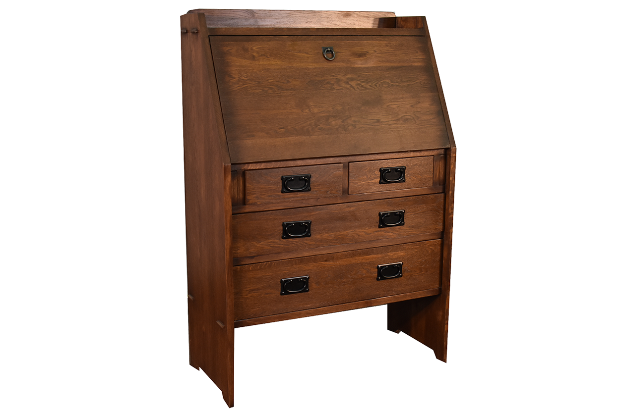 Arts and Crafts Mission Solid Oak Secretary Desk - Dark Brown