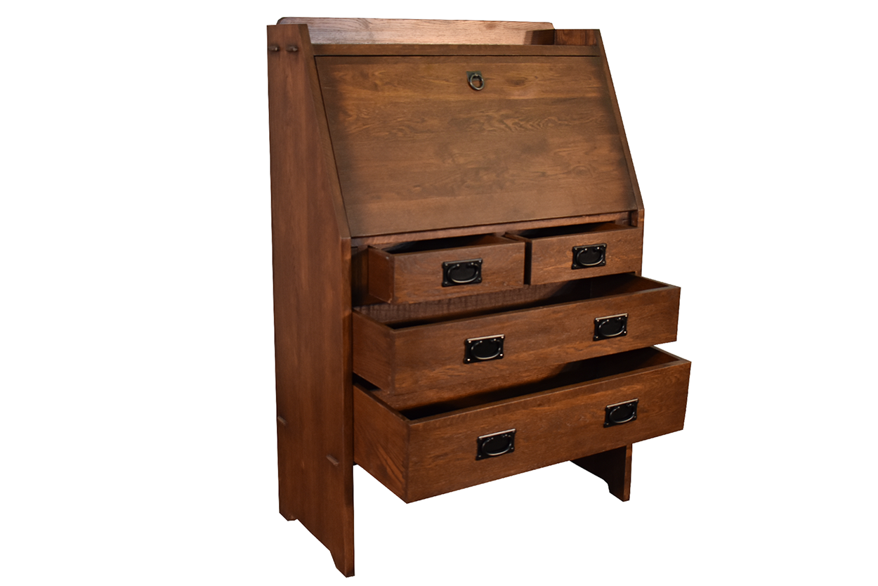 Arts and Crafts Mission Solid Oak Secretary Desk - Dark Brown
