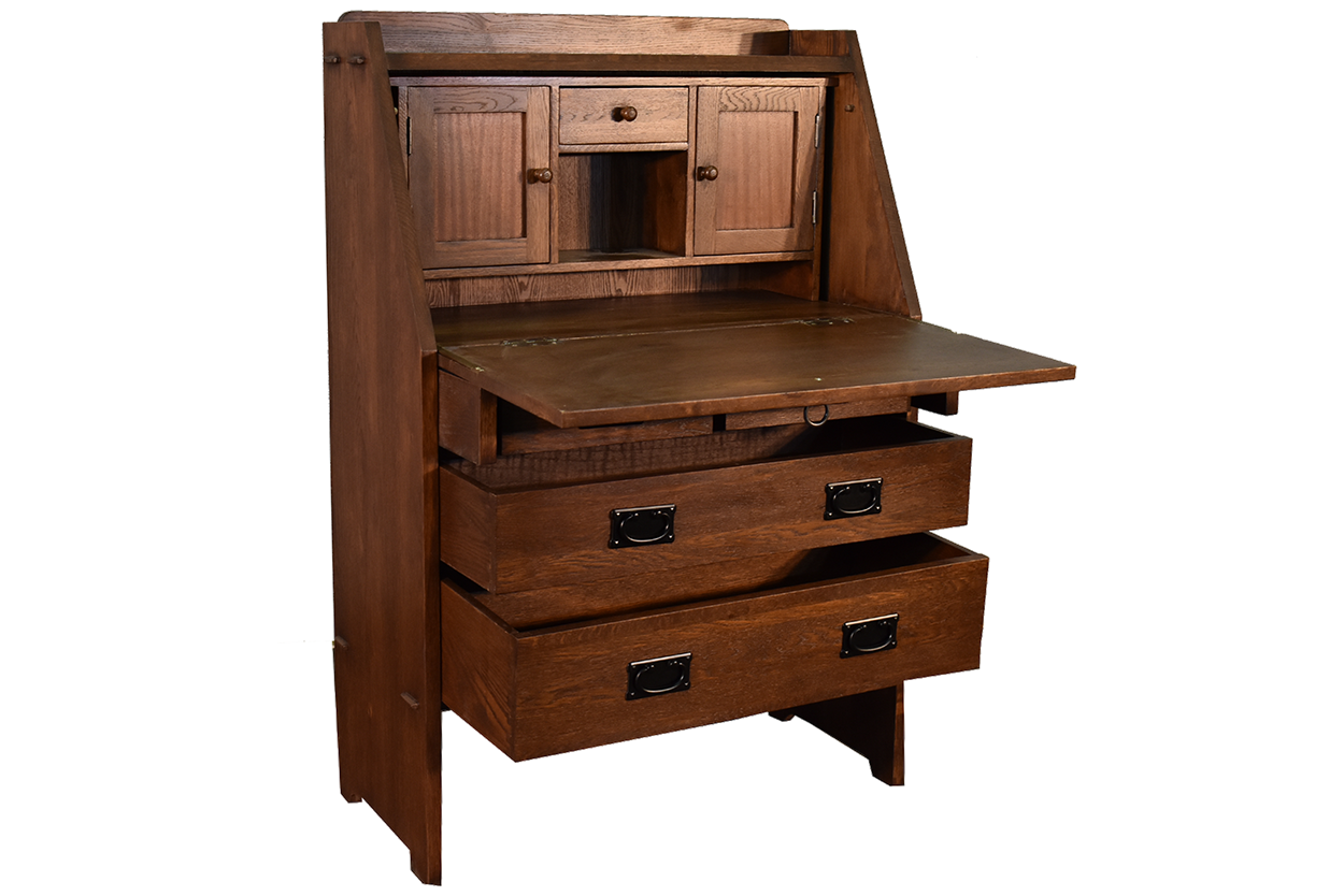 Arts and Crafts Mission Solid Oak Secretary Desk - Dark Brown