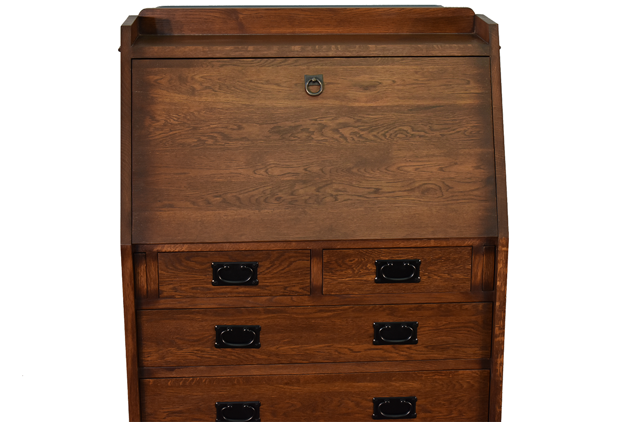 Arts and Crafts Mission Solid Oak Secretary Desk - Dark Brown