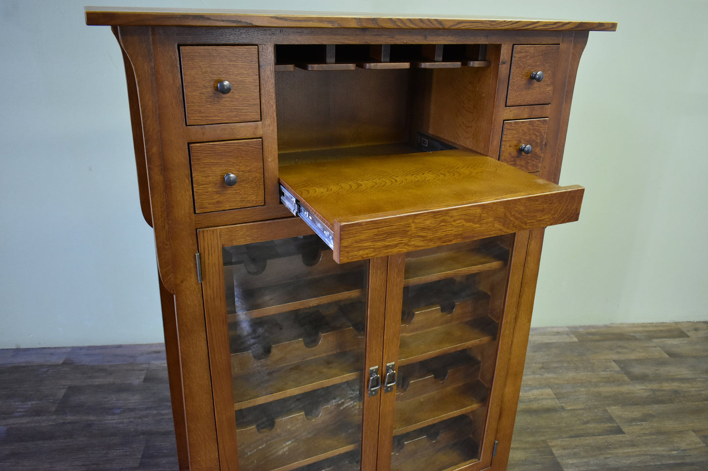 Mission / Arts and Crafts Quarter Sawn White Oak Wine Cabinet - 45"