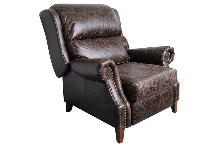 English Rolled Arm Recliner - Dark Brown Leather