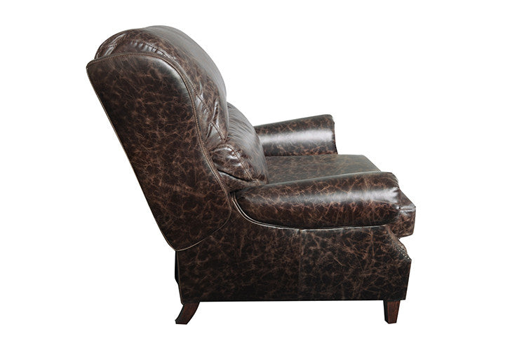 English Rolled Arm Recliner - Dark Brown Leather