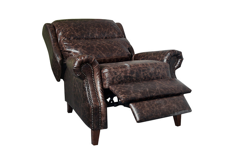 English Rolled Arm Recliner - Dark Brown Leather