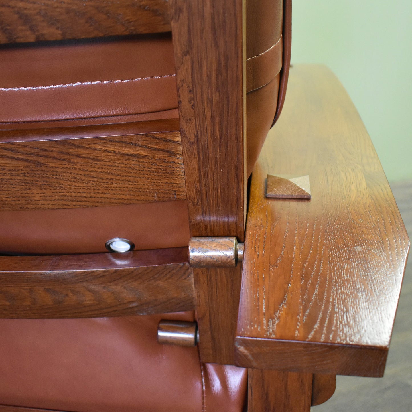 Craftsman-Mission Morris Arm Chair & Ottoman Set-Russet Brown Leather