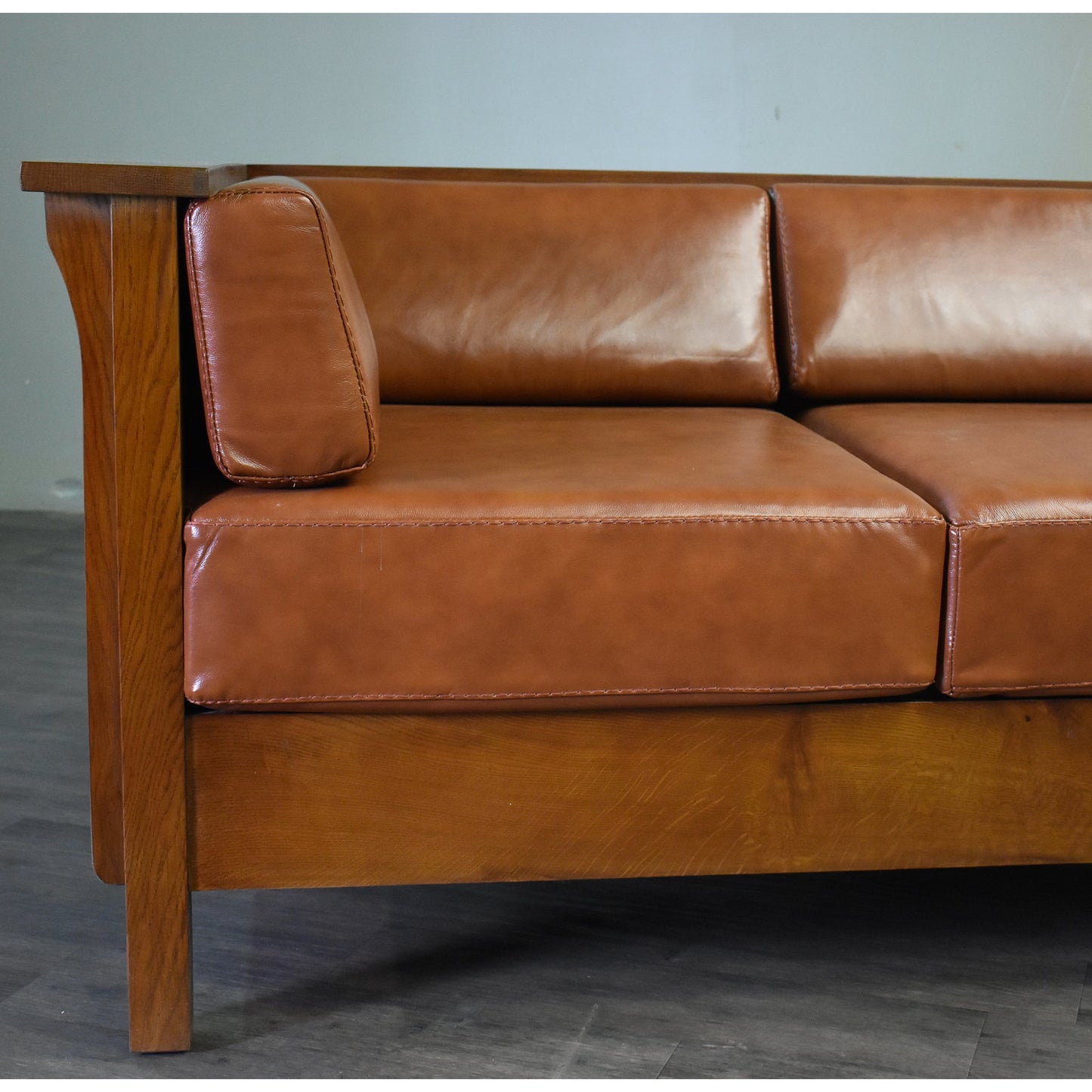 Arts and Crafts / Craftsman Cubic Panel Side Sofa - Russet Brown Leather (RB2)