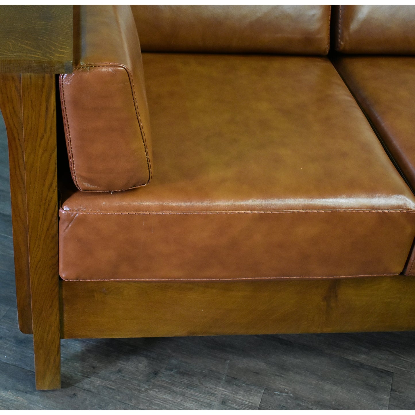 Arts and Crafts / Craftsman Cubic Panel Side Sofa - Russet Brown Leather (RB2)