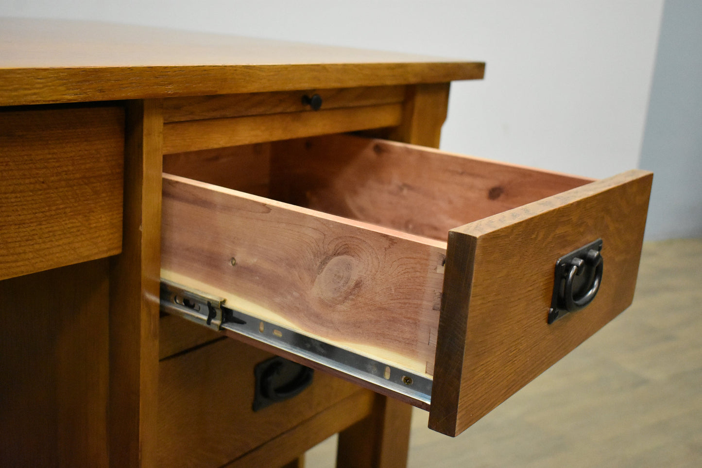 Mission Quarter Sawn Oak 5 Drawer Desk - Michael's Cherry