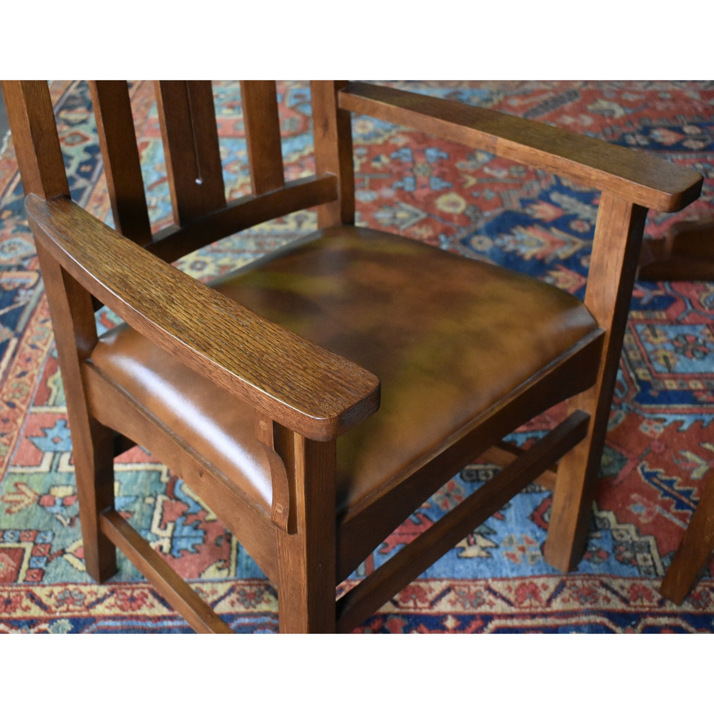 Mission Quarter Sawn Oak 2 Leaf Round Dining Table Set w/ 6 Chairs