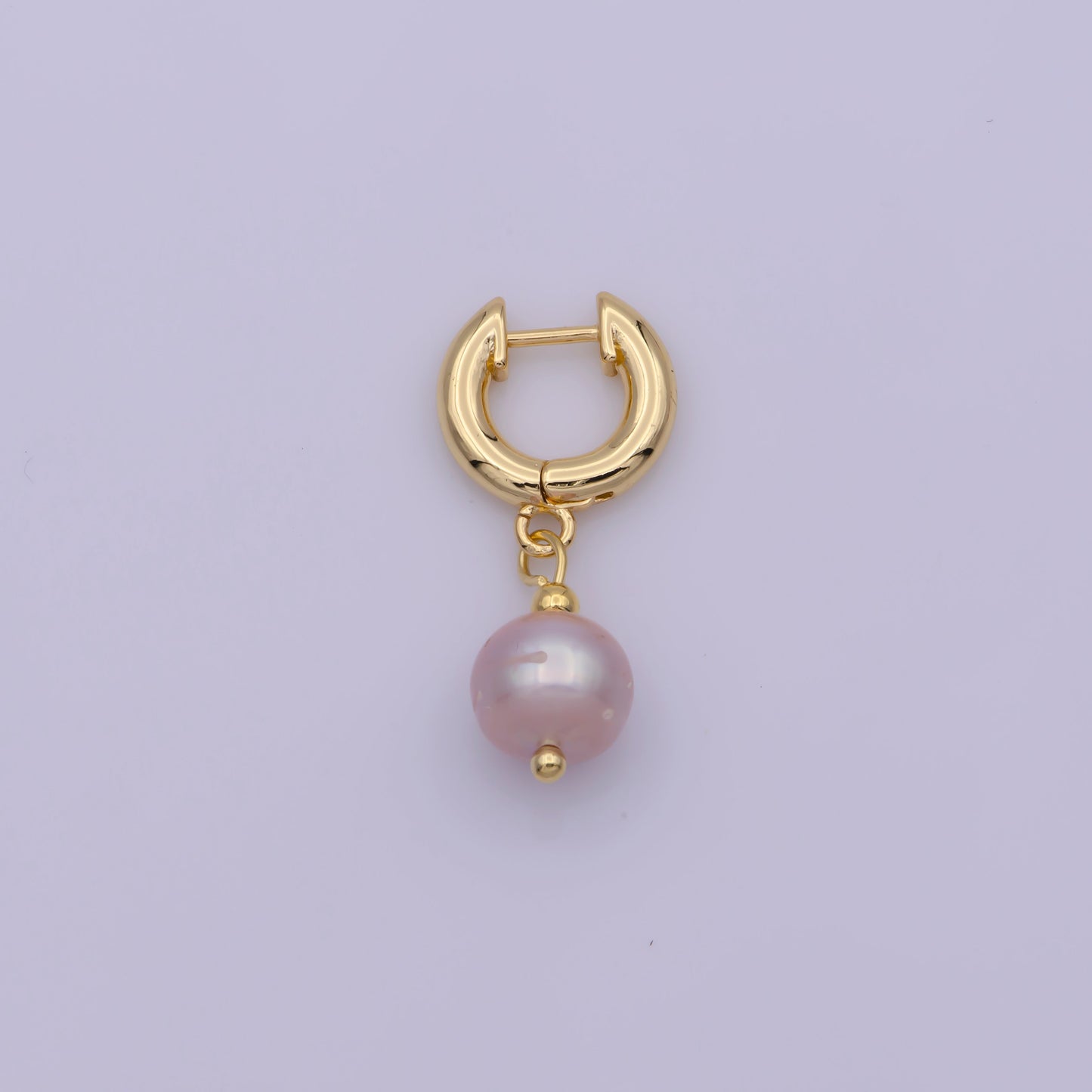 Gold Huggie Pink Pearl Earrings Freshwater, Dangle Champagne Pearl Earrings Round Blush Pink Wedding Jewelry Bridesmaids T-241