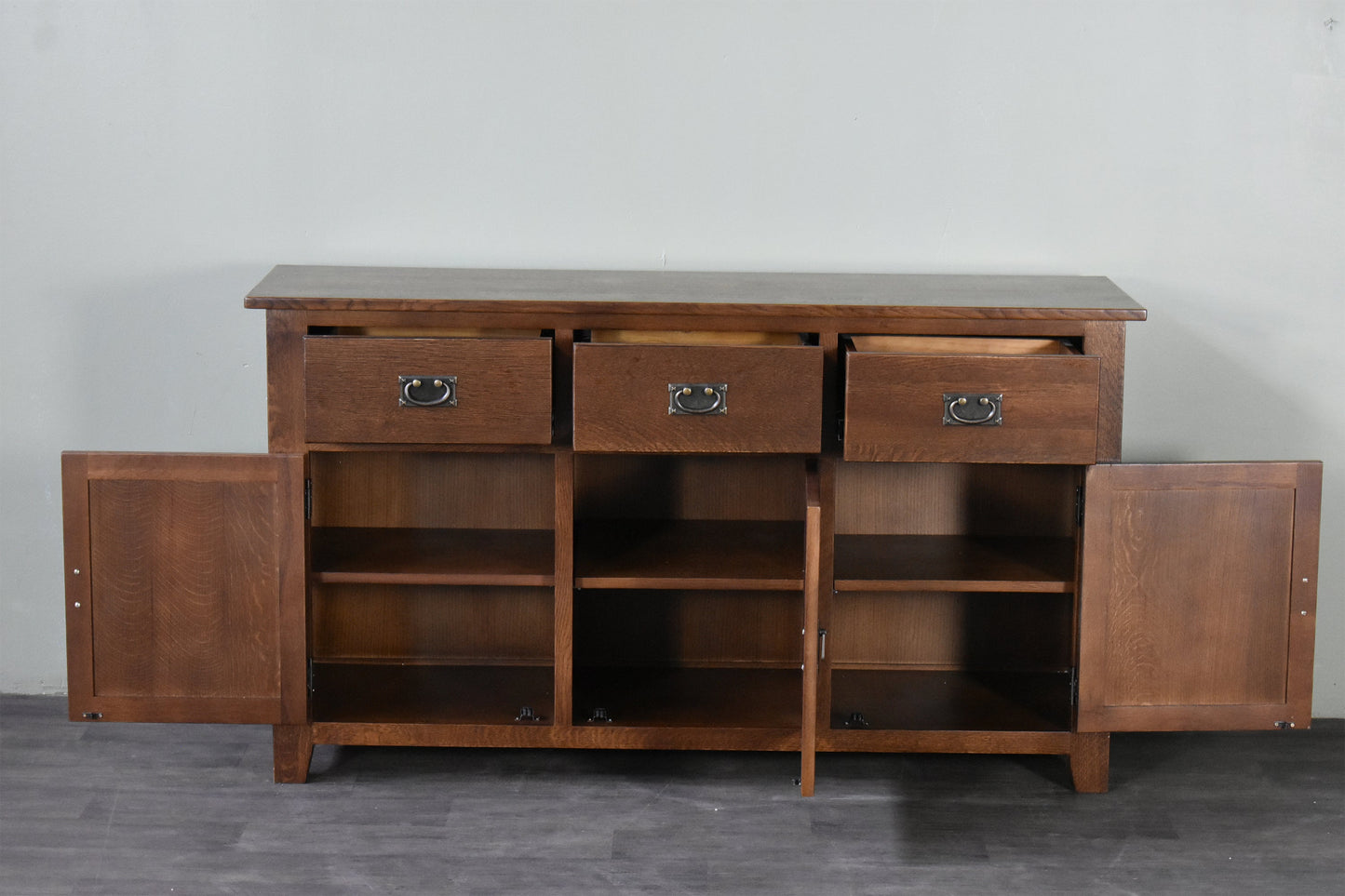 Mission Solid Oak 3 Drawer 3 Door Sideboard - Walnut (AW) - 59"