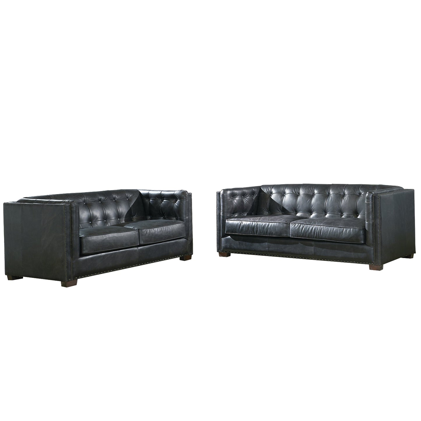 Tuxedo Leather Love Seat - Slate