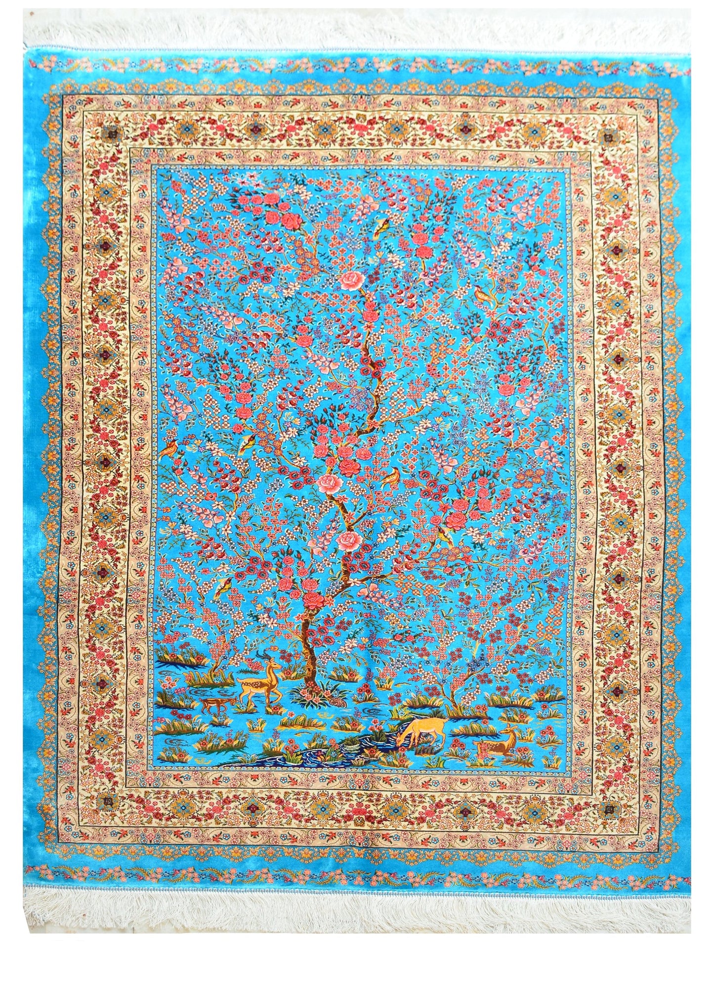 Fine Isphahan Tree of Life 100% Silk Rug 4' x 6'