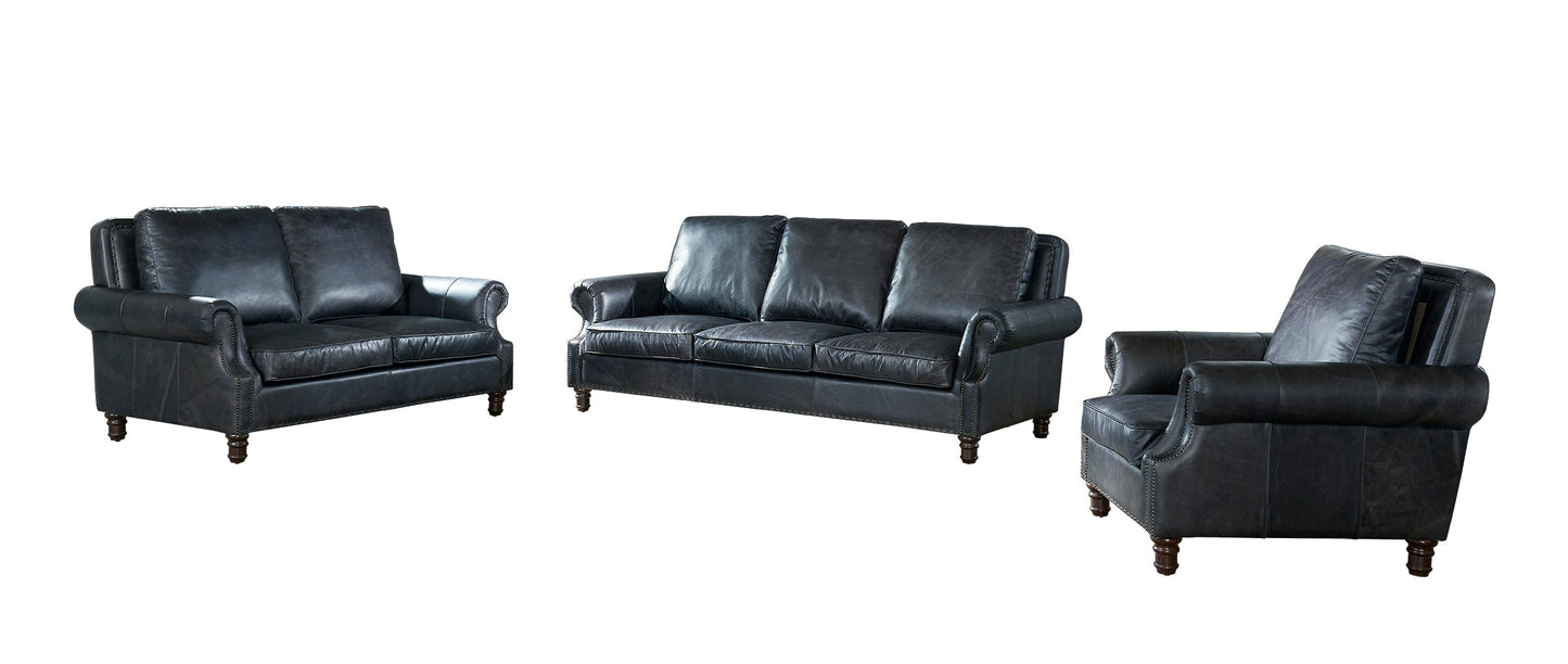 English Rolled Arm Love Seat - Slate Leather
