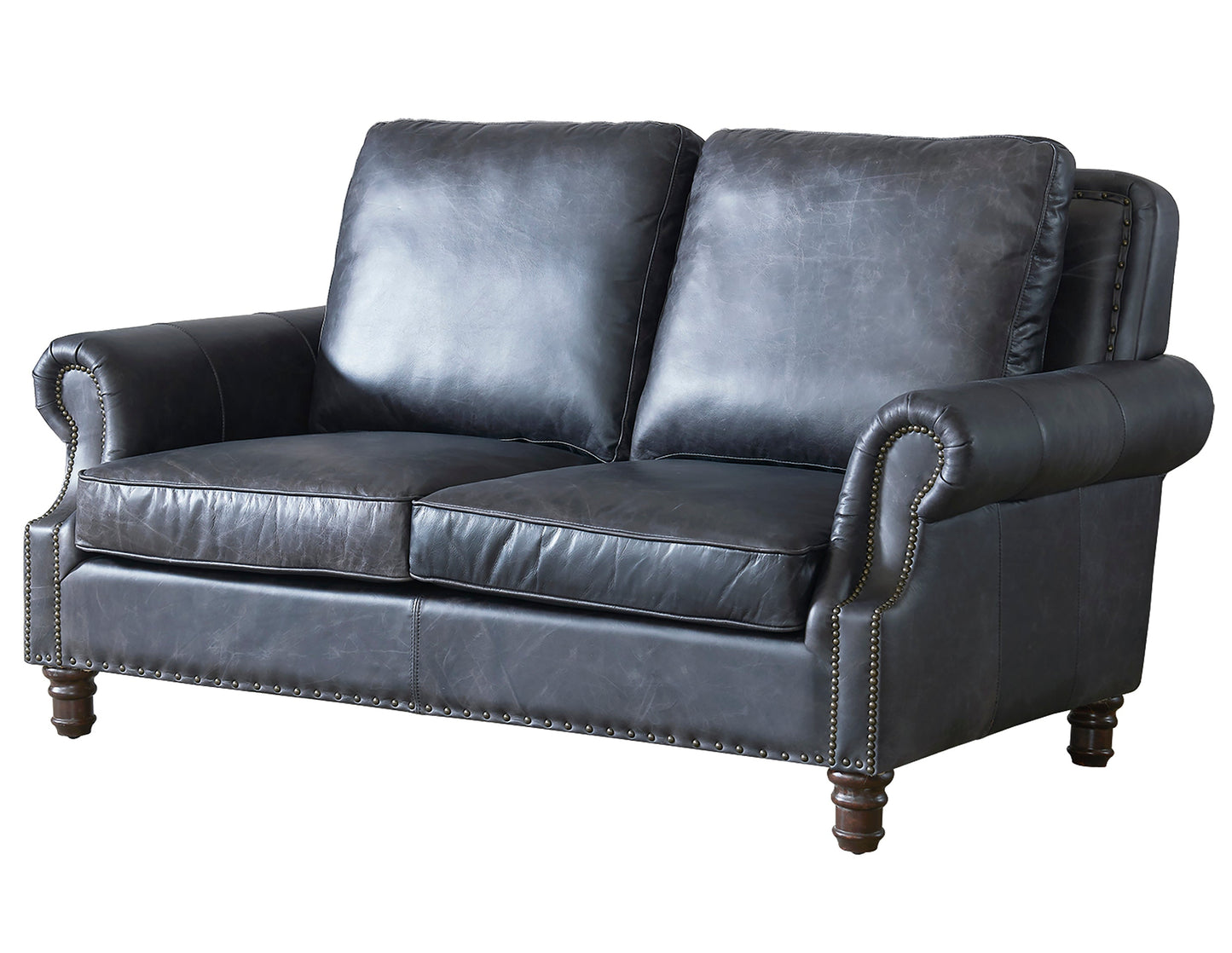 English Rolled Arm Love Seat - Slate Leather