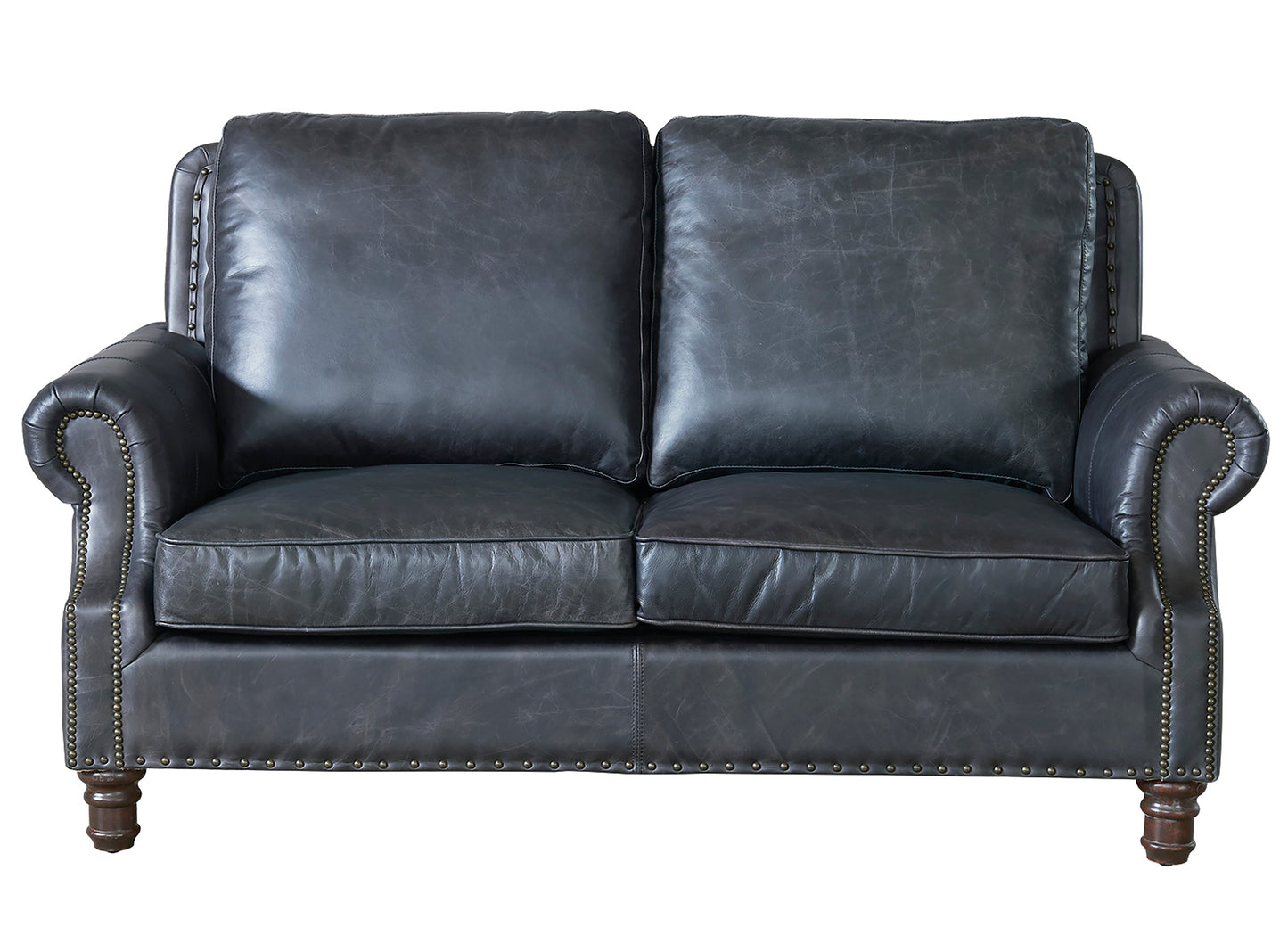 English Rolled Arm Love Seat - Slate Leather