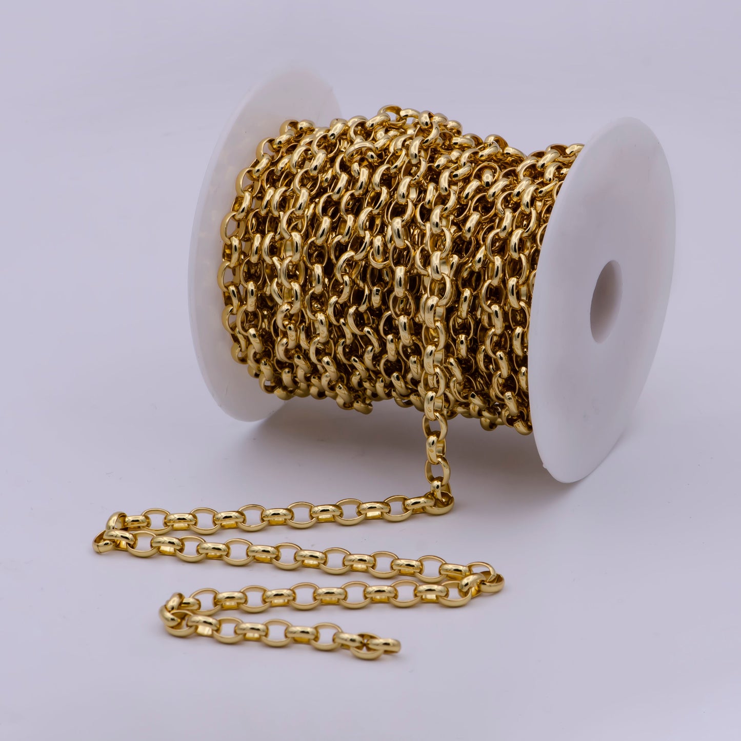 24K Gold Filled Thick Rolo Unfinished Chain by Yard, Thick Chunky 7.6X6 Rolo Wholesale Bulk Roll Chain For Jewelry Making | ROLL-572
