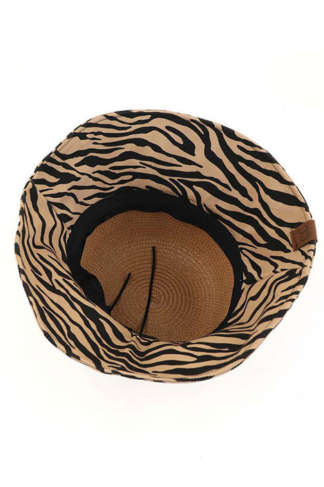 C.C Zebra Print Cloche Straw Bucket Hat