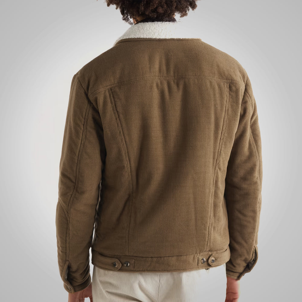 Dark Brown Shearling Collar Corduroy Jacket