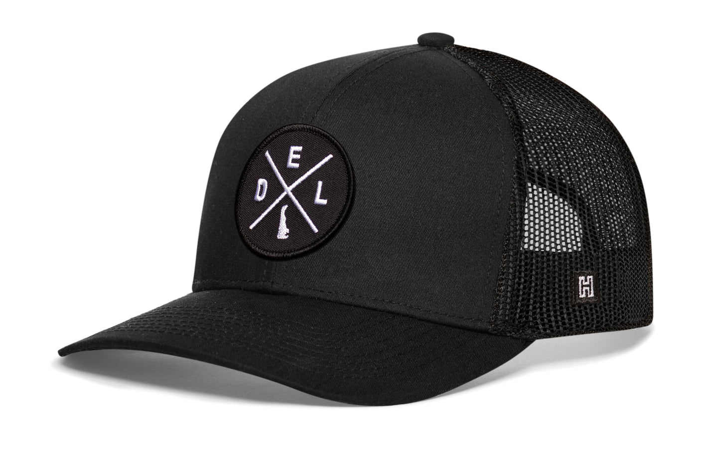 Delaware Trucker Hat  |  Black DEL X Snapback