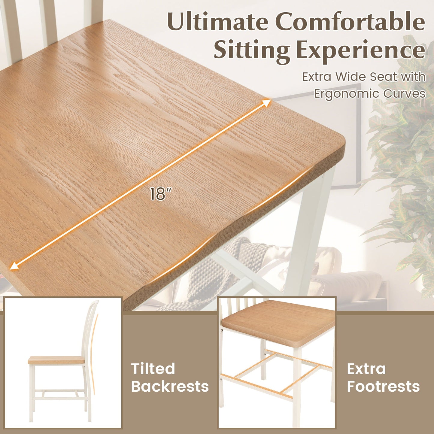 Armless Spindle Back Dining Chair Set of 2 with Ergonomic Seat