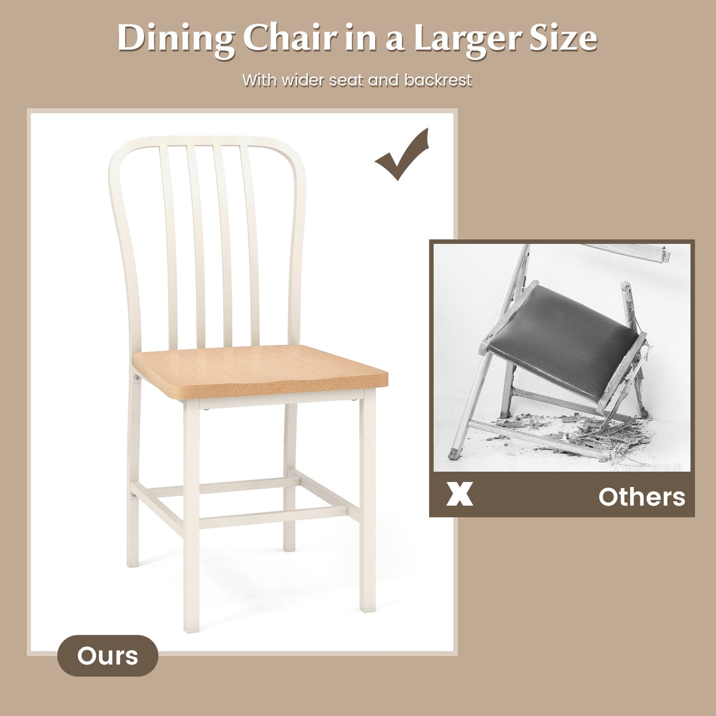 Armless Spindle Back Dining Chair Set of 2 with Ergonomic Seat