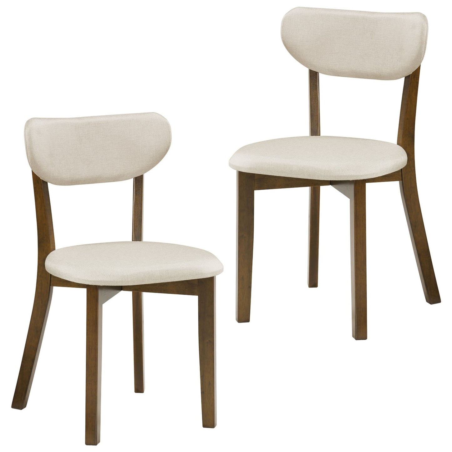Dining Chairs Set of 2 Upholstered Mid-Back Chairs with Solid Rubber Wood Frame