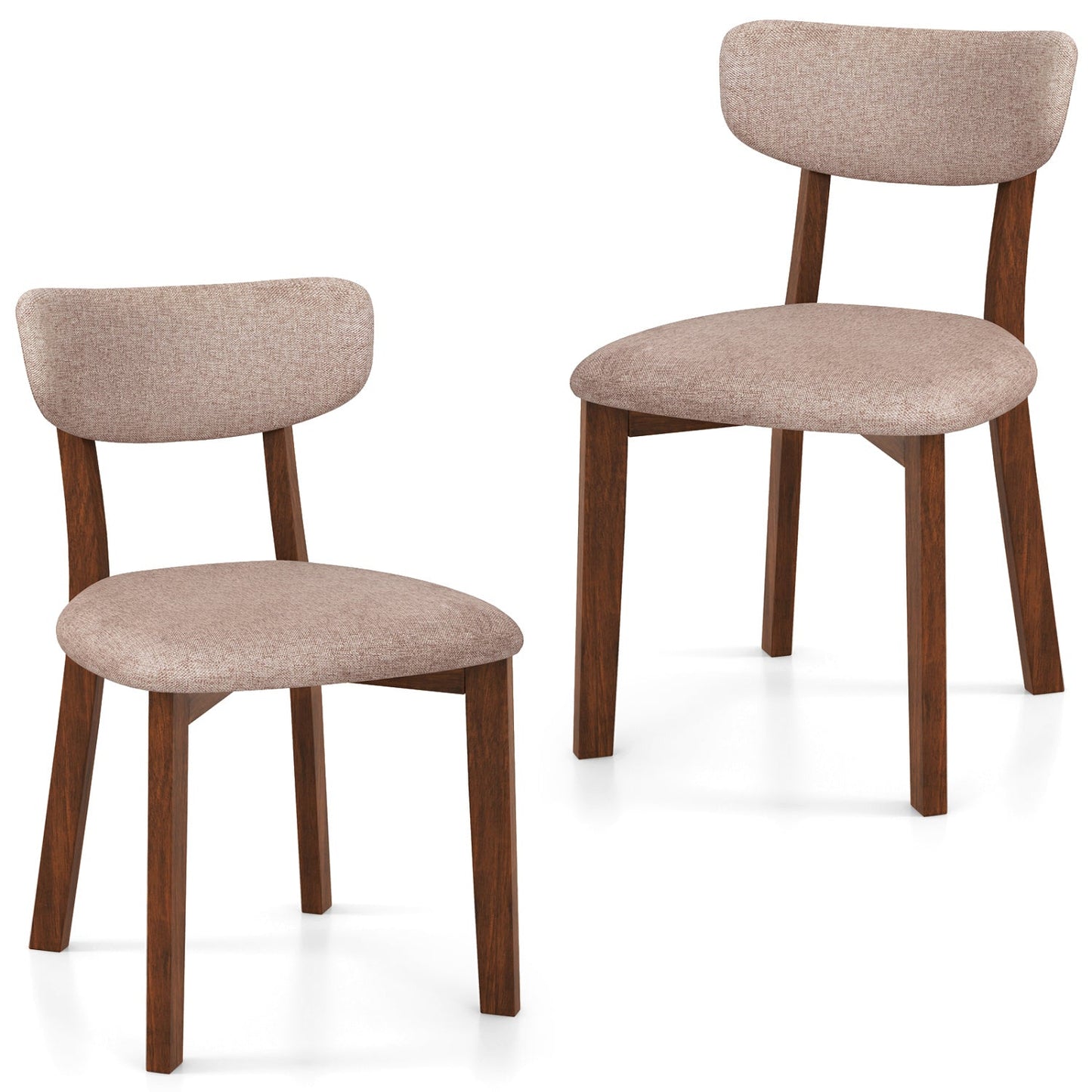 Dining Chairs Set of 2 Upholstered Mid-Back Chairs with Solid Rubber Wood Frame