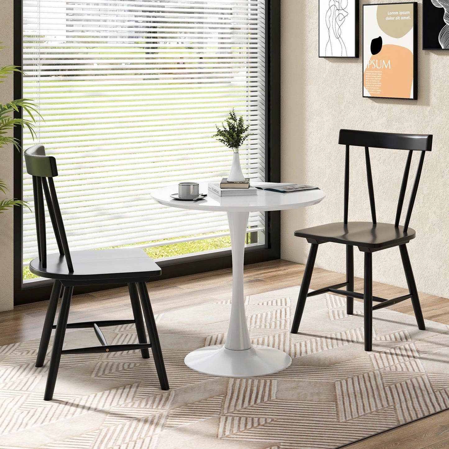 Windsor Style Armless Chairs with Solid Rubber Wood Frame