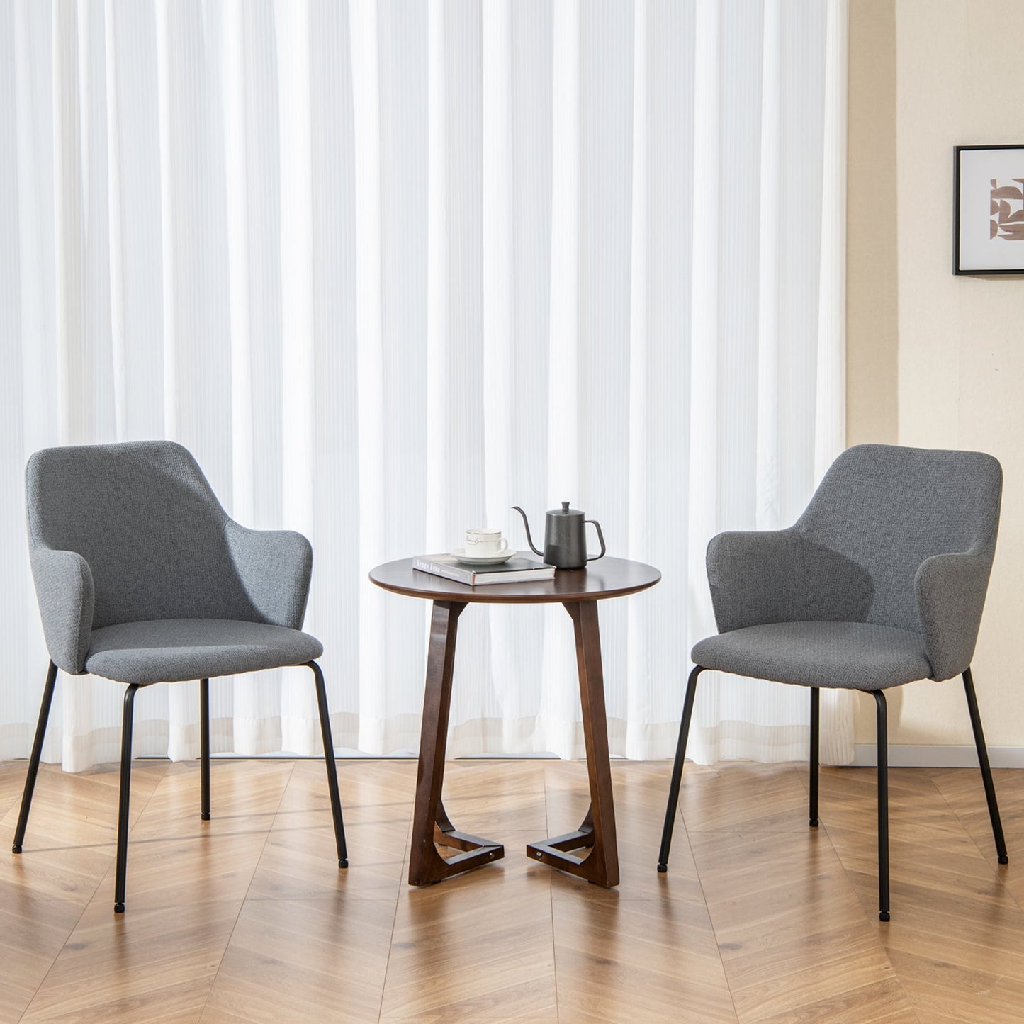 Dining Chairs Set of 2 with Curved Backrest Wide Seat and Armrests