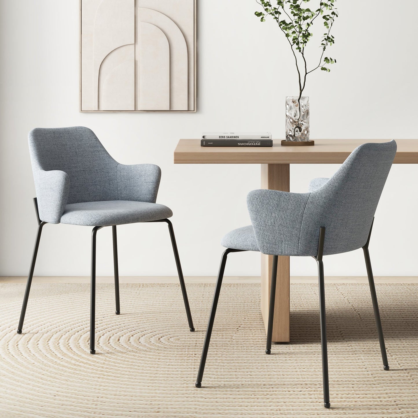 Dining Chairs Set of 2 with Curved Backrest Wide Seat and Armrests