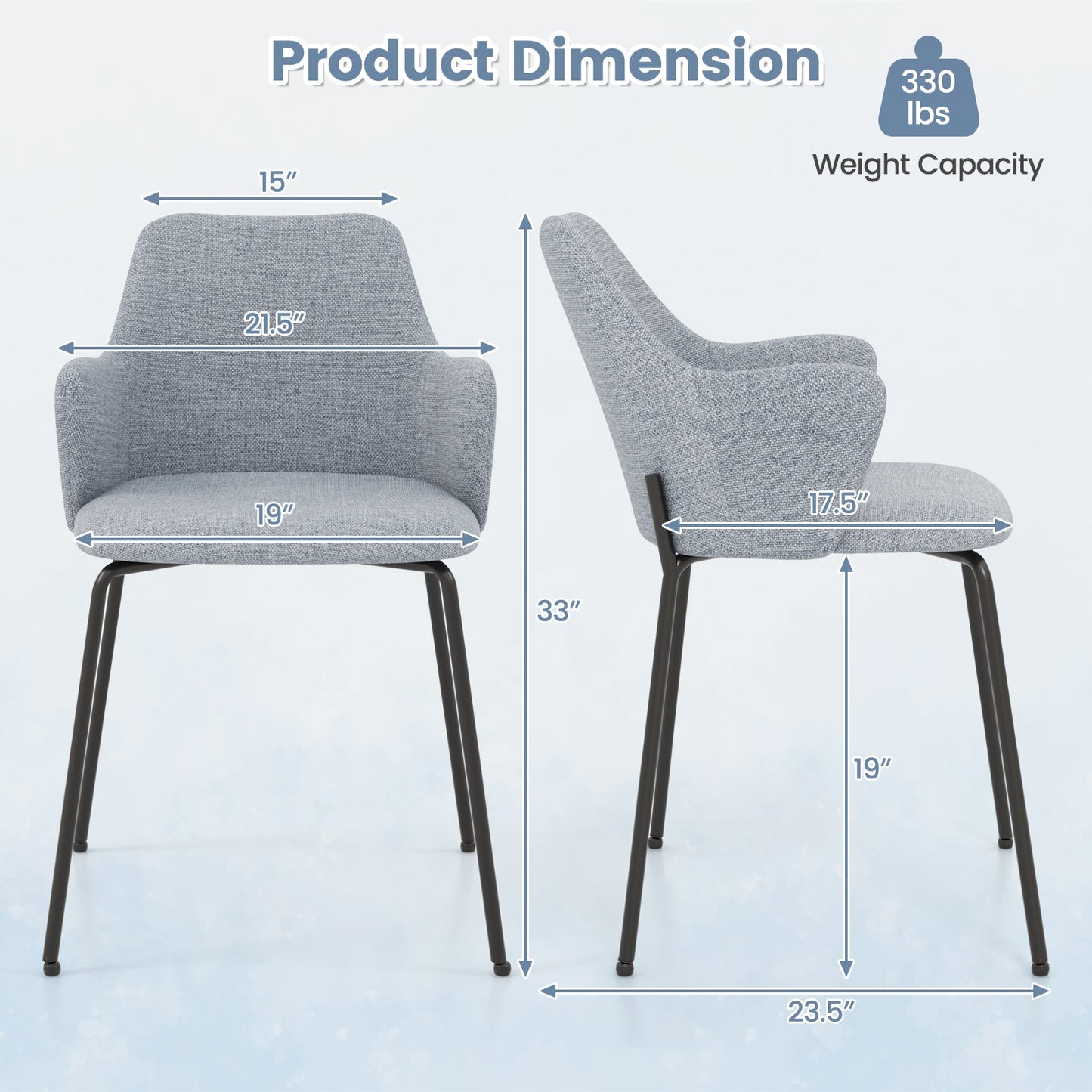 Dining Chairs Set of 2 with Curved Backrest Wide Seat and Armrests