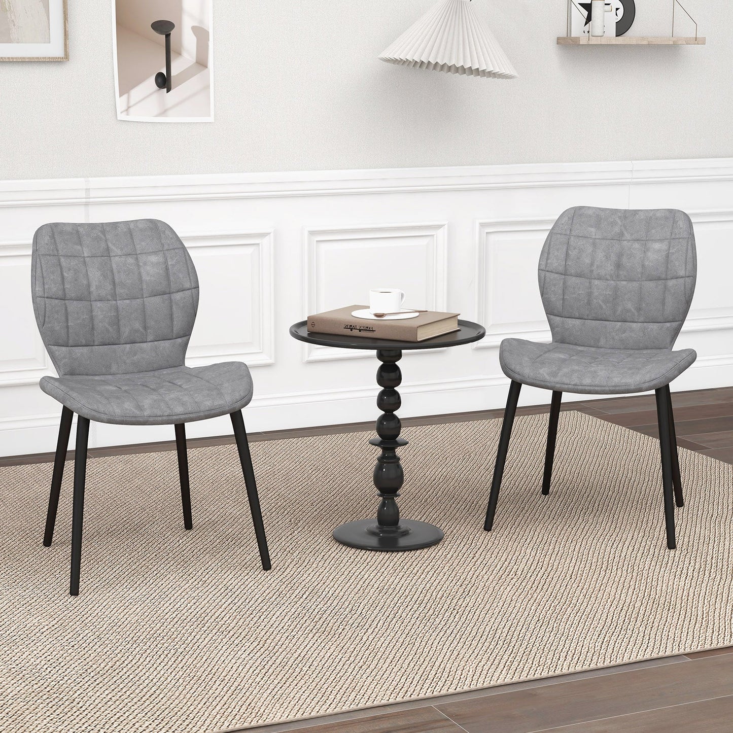 Dining Chairs Set of 2 with Padded Back Metal Legs and Adjustable Foot Pads