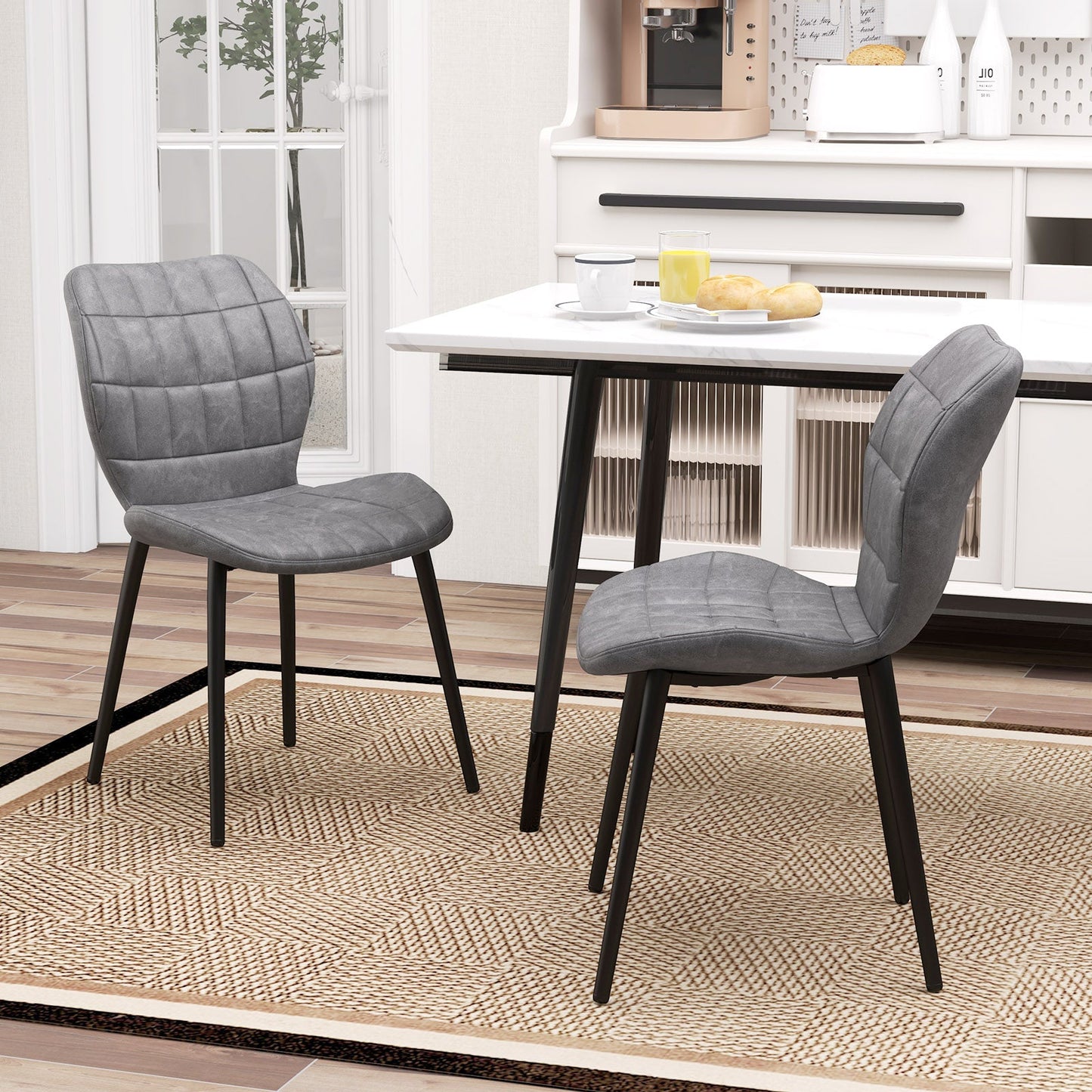 Dining Chairs Set of 2 with Padded Back Metal Legs and Adjustable Foot Pads